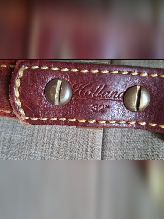 Holland  Vintage 90\' Rare Burgundy Leather Belt, Size 32, Rustic Brass Buckle. main image 4